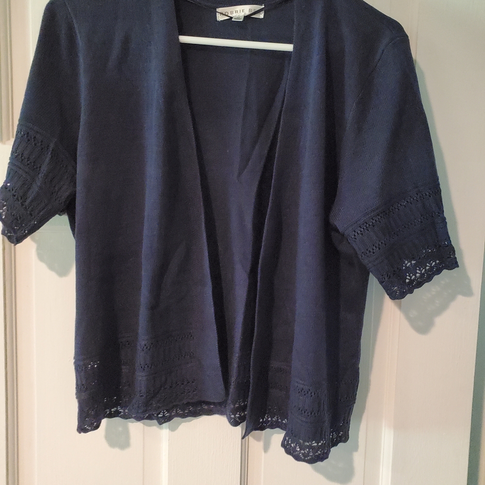 Robbie Bee Deep Blue Cardigan with Lace Detail